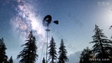在星空下,天文发射器在森林中<strong>接收信号</strong>